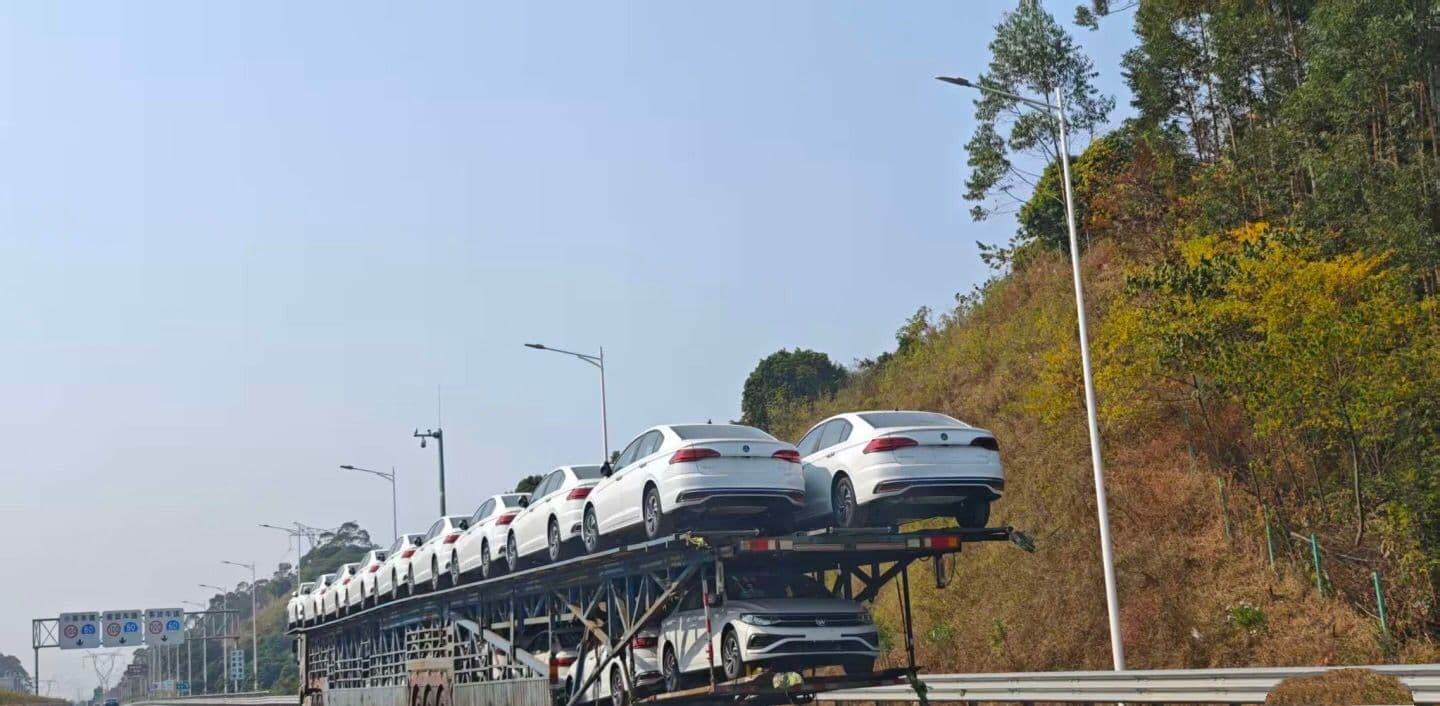 Car carrier on the way to port